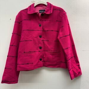Vintage Hot Pink Jacket Blazer Bold Color Spring Summer Cotton Pattern